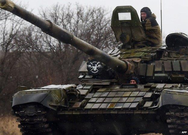 Russian tank used by rebels near Donetsk, 2 Feb 15