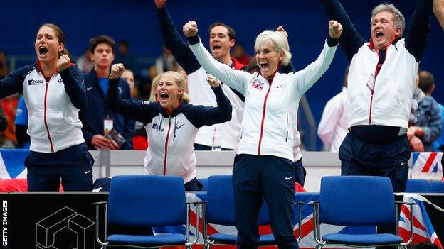 GB's Fed Cup squad celebrate