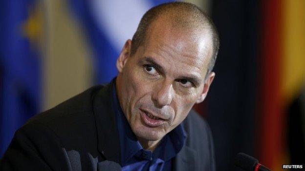 Greek Finance Minister Varoufakis addresses news conference at the finance ministry in Berlin