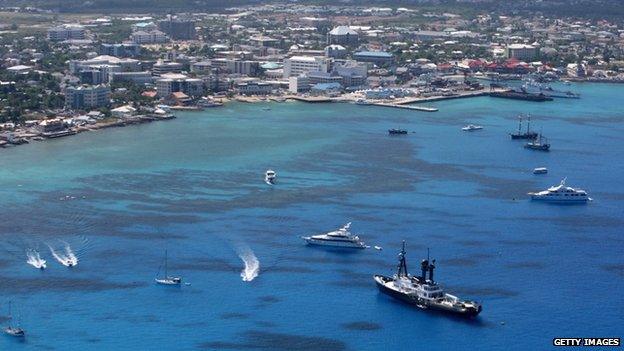 A aerial shot off George Town in the Cayman Islands