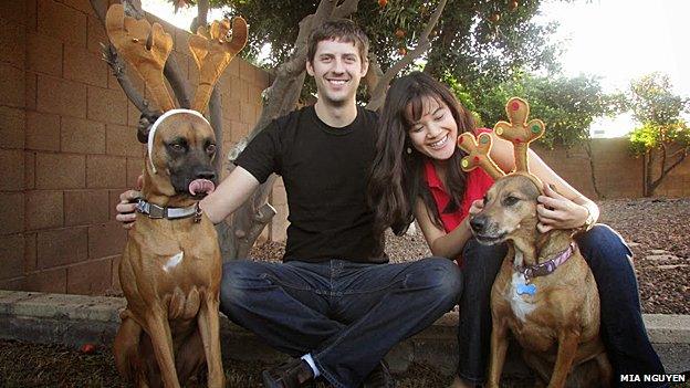 Mia Nguyen (right) with her dogs