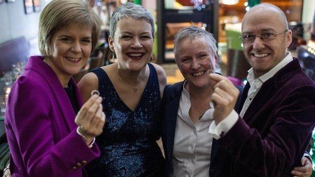 Nicola Sturgeon, Susan and Gerrie Douglas Scott and Patrick Harvie