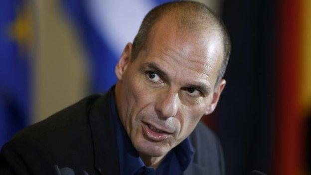 Greek Finance Minister Varoufakis addresses news conference at the finance ministry in Berlin