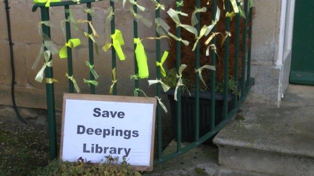 Yellow ribbons were tied to the railings