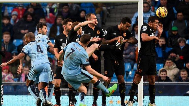 James Milner scores Man City's equaliser against Hull