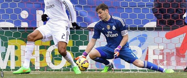 Iker Casillas fails to prevent Atletico Madrid's first goal from Tiago