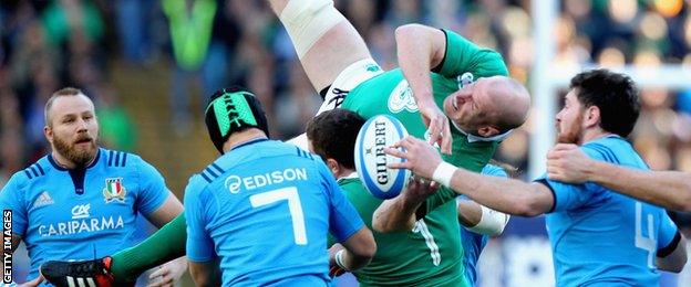 Paul O'Connell is brought down in the line-out