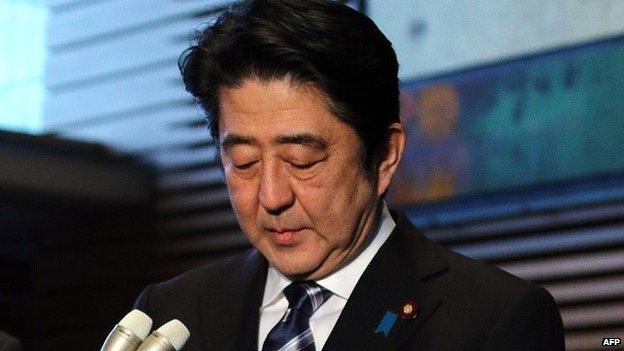 Prime Minister Shinzo Abe speaking to the press the day after Kenji Goto was killed, 1 February 2015