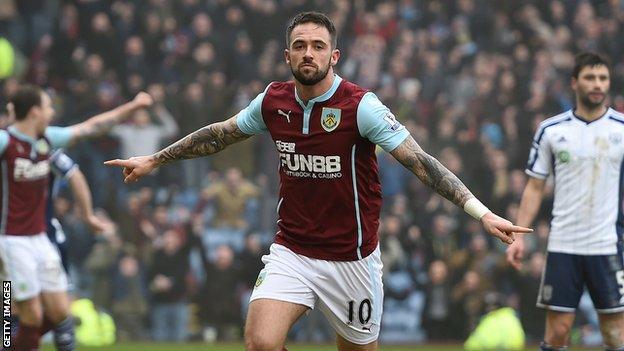 Danny Ings celebrates scoring for Burnley against West Brom