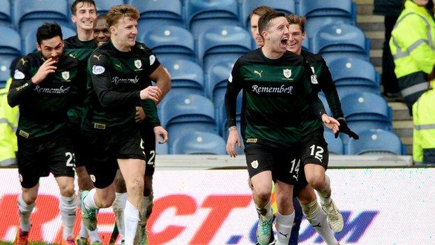 Ryan Conroy celebrates after putting Raith Rovers ahead.