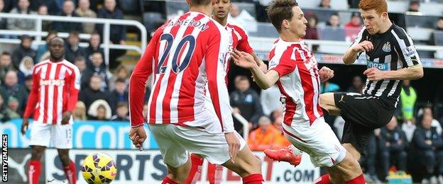 Newcastle midfielder Jack Colback puts his side in front against Stoke