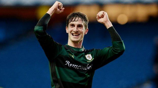 Grant Anderson celebrates Raith Rovers' win at full-time.