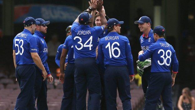 England celebrate a wicket