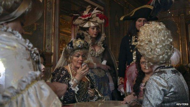 Inside the Caffe Florian coffee shop in Saint Marks Square during the Venice Carnival, February 8, 2015