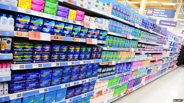 Sanitary products in the supermarket