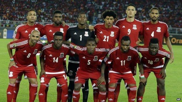 Equatorial Guinea's national football team pose for photographers before their African Cup of Nations quarter final soccer match against Tunisia