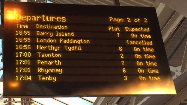 Departures board at Cardiff Central Station