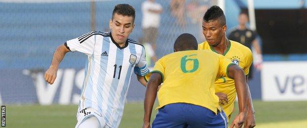 Argentina's Angel Correa in action against Brazil during the South American Under-20 Championship