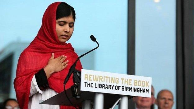 Malala Yousafzai at the library opening in Birmingham