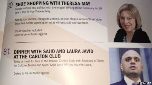A page from a Tory party auction brochure