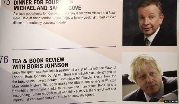 A page from a Tory party auction brochure