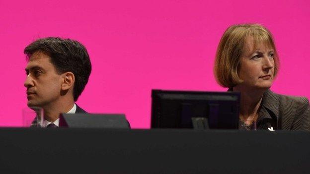 Ed Miliband and Harriet Harman at the 2014 Labour party conference