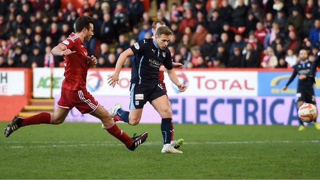 Greg Stewart scores for Dundee against Aberdeen