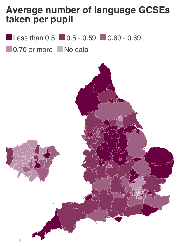 Map of language GCSEs per pupil