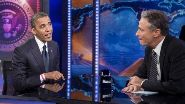 Barack Obama and Jon Stewart