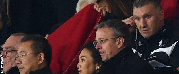 Leicester owners and Nigel Pearson watch the side against Arsenal