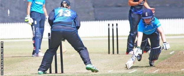 England's Heather Knight is run out