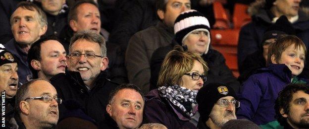 The Trews following Notts with the away fans in the game against Barnsley