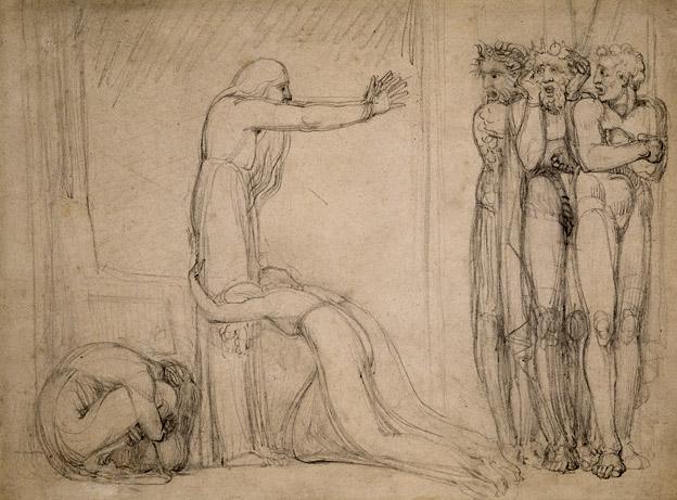 William Blake, Study for 'Tiriel Denouncing his Sons and Daughters', 1789, Pencil on paper, The Whitworth