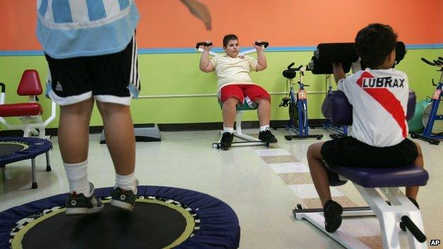 Puerto Rican boys exercise at a gym specialised in children's fitness in Guaynabo, Puerto Rico