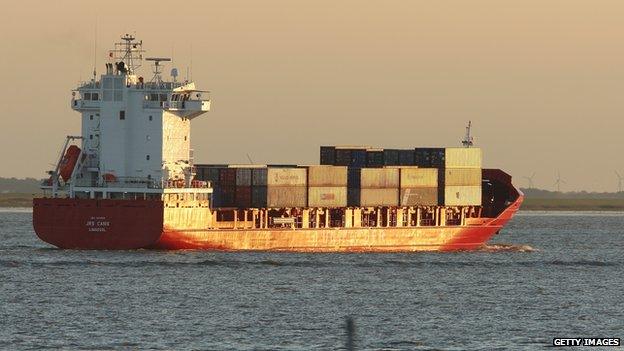 A container ship at sea