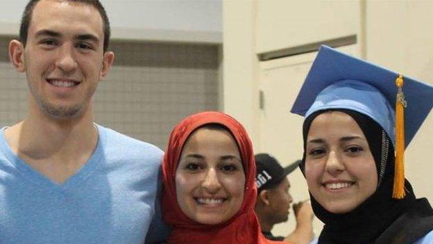 Deah Barakat, his wife Yusor Mohammad Abu-Salha and her sister Razan Mohammad Abu-Salha.