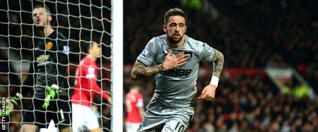 Burnley forward Danny Ings celebrates scoring against Manchester United