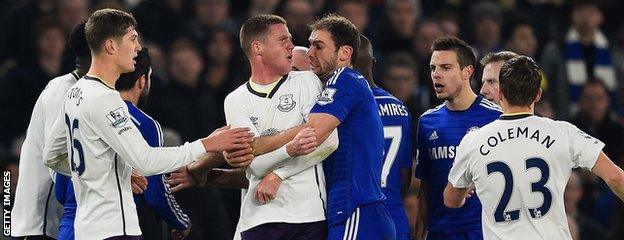 James McCarthy tangles with Branislav Ivanovic