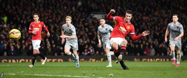 Robin van Persie scores a penalty for Manchester United against Burnley