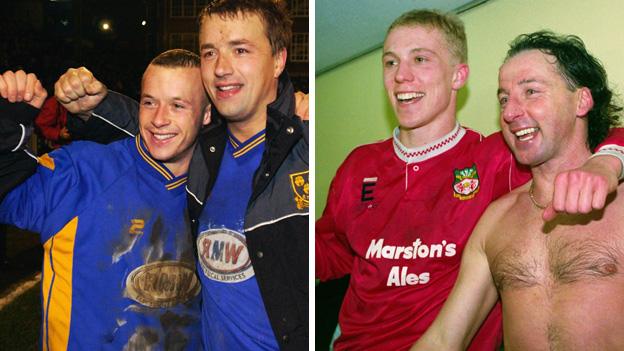 Shrewsbury and Wrexham players celebrate famous giantkillings