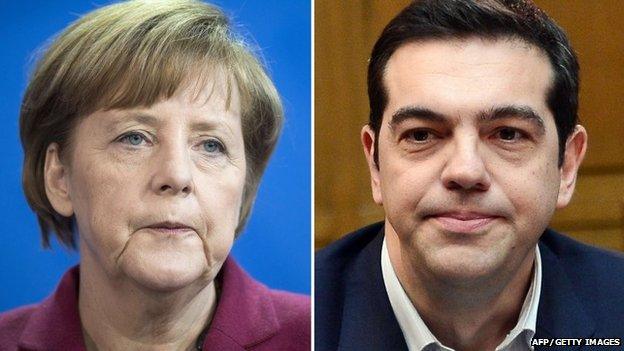 Angela Merkel (l) and Alexis Tsipras (r)