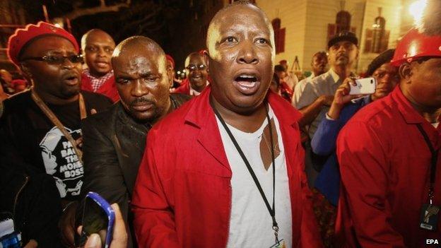 Julius Malema, the leader of the Economic Freedom Fighters after being thrown out of parliament