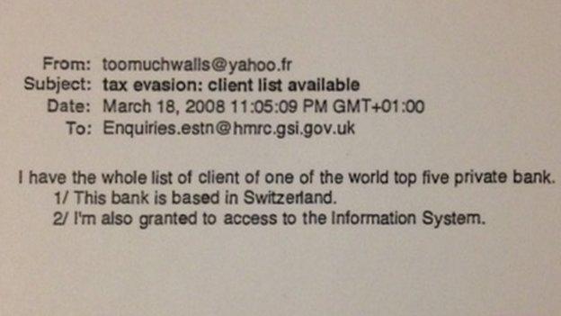 Email, obtained by Le Monde, sent by Mr Falciani to HMRC