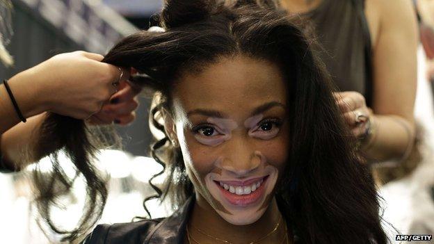 Winnie Harlow gets her hair done