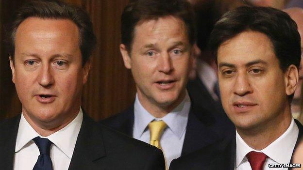 David Cameron, Nick Clegg and Ed Miliband