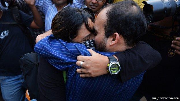 An Indian couple in a 'Kiss of Love' demonstration last November. Hindu political parties have vowed to crack down on similar public displays of affection this Valentine's Day