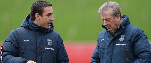 England coach Gary Neville and manager Roy Hodgson