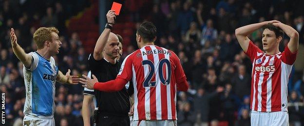 Stoke defender Geoff Cameron sent off