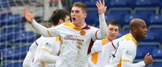 Motherwell's Conor Grant (47) celebrates his equalising goal