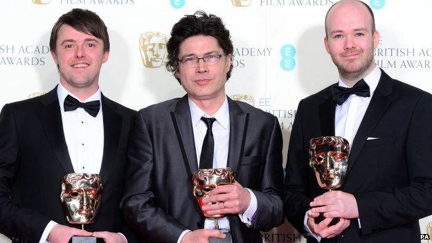 Brian Falconer, Ronan Blaney and Michael Lennon received the Bafta award at the Royal Opera House in London